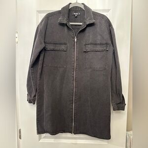 Missguided oversized long zip up black Jean jacket| size 4